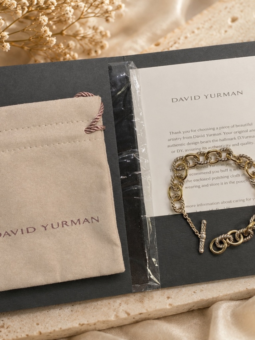 David Yurman Two-Tone Gold and Silver Cable Link Bracelet - Picture 2 of 10